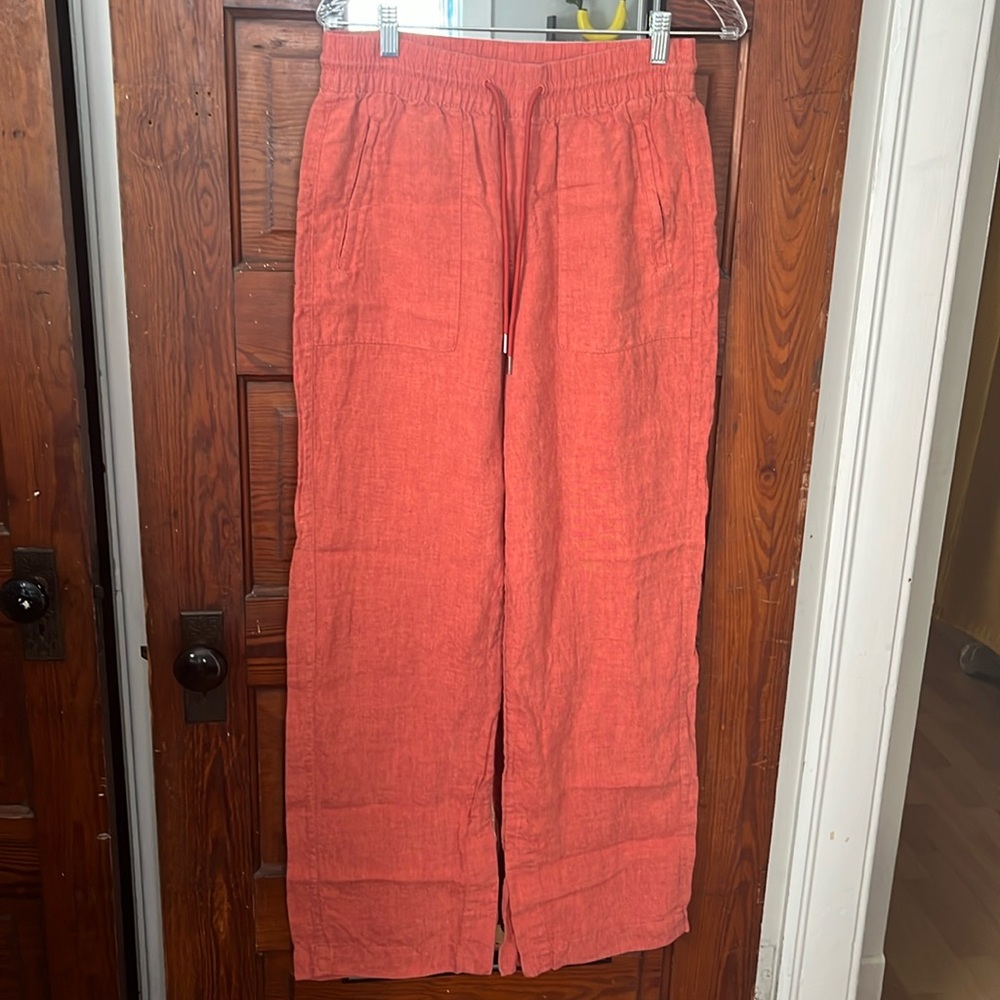 Athleta Retreat Linen Wide Leg Pant coral size 6 tall - Picture 2 of 7